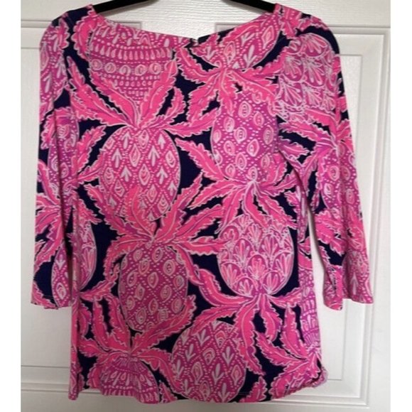 Lilly Pulitzer Waverly Top Pink Pineapple Coco Safari XS RARE HTF GORGEOUS - Picture 2 of 9